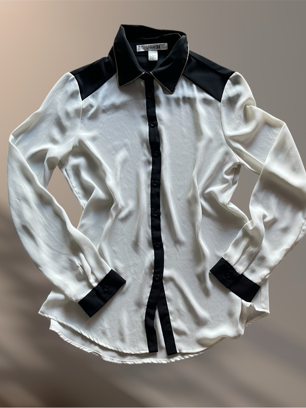 Forever 21 | Black & White Colorblock Sheer Button Down Blouse